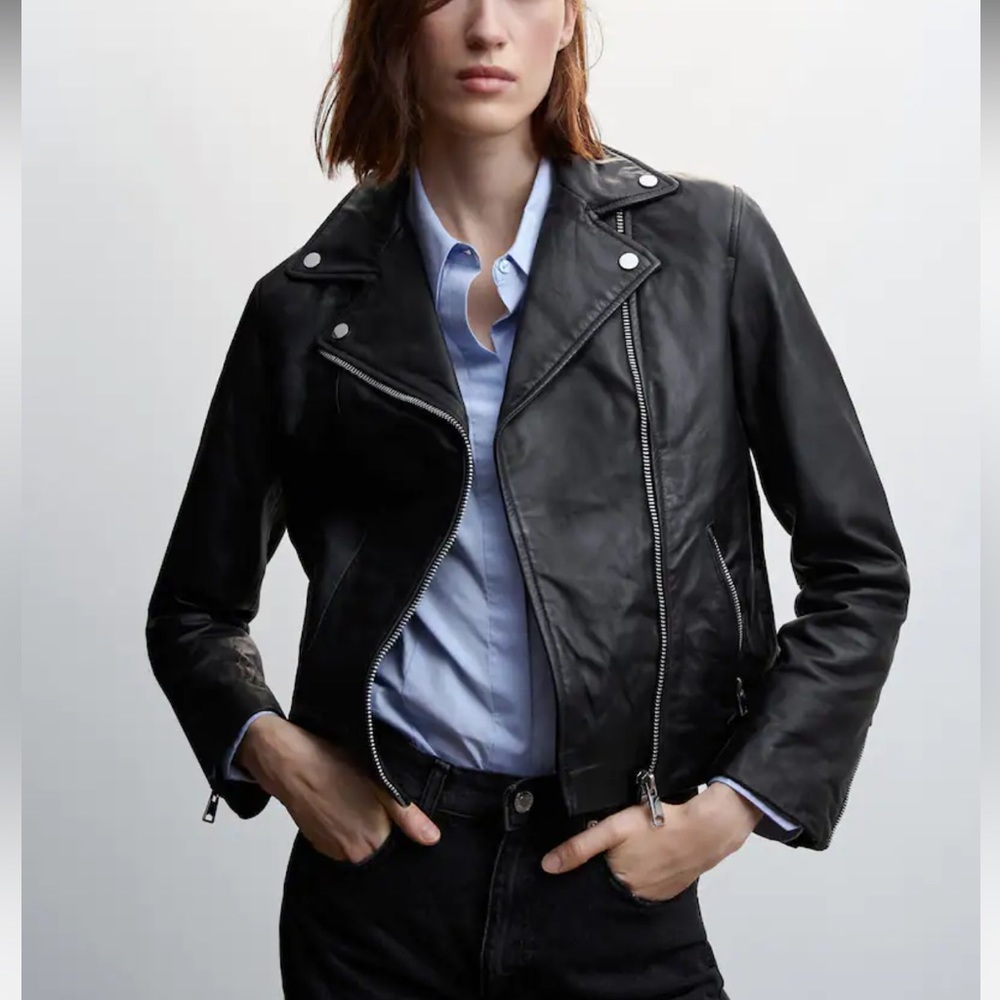 - Mango black denim motorcycle jacket